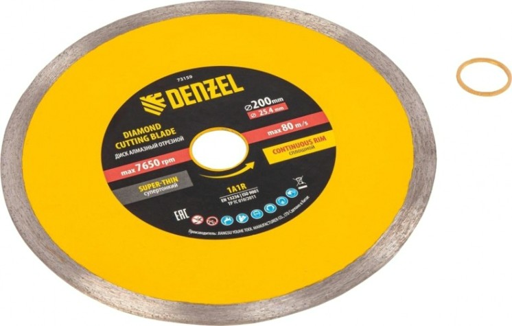 Алмазный диск для резки керамики Denzel сплошной, супертонкий, 200х25,4 мм, мокрый рез [73159]