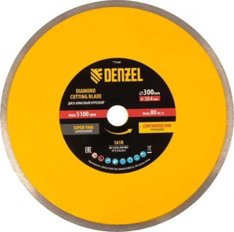 Алмазный диск для резки керамики Denzel сплошной, супертонкий, 300х25,4 мм, мокрый рез [73164]