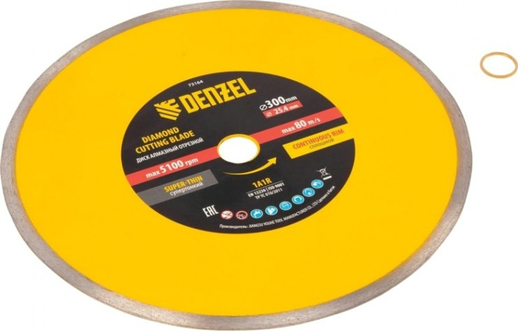 Алмазный диск для резки керамики Denzel сплошной, супертонкий, 300х25,4 мм, мокрый рез [73164]