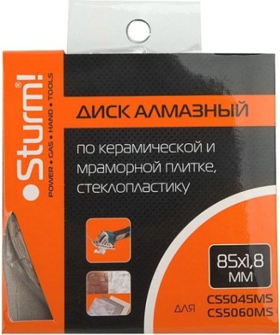 Алмазный диск для резки керамики Sturm CS5060MS-85-15-1.8 мрамор.плитке,стеклопласт Алмазный диск для резки керамики Sturm CS5060MS-85-15-1.8 мрамор.плитке,стеклопласт