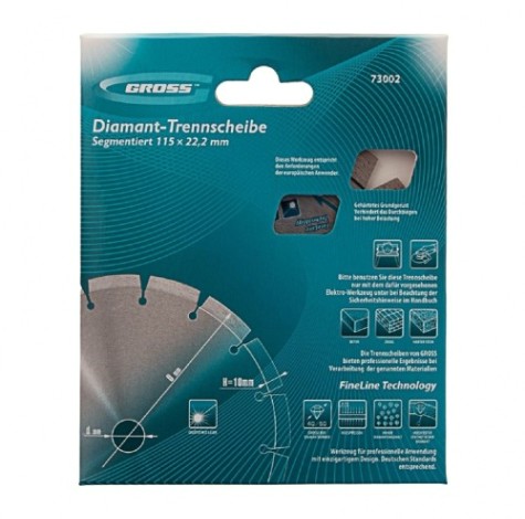 Алмазный диск универсальный GROSS 73002 ф115х22,2мм, лазер.приварка сегментов, сух.рез. Алмазный диск универсальный GROSS 73002 ф115х22,2мм, лазер.приварка сегментов, сух.рез.
