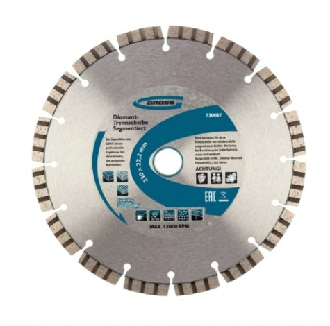Алмазный диск универсальный GROSS 730087 ф230х22,2мм, лазер.приварка турбо-сегментов, сух.р