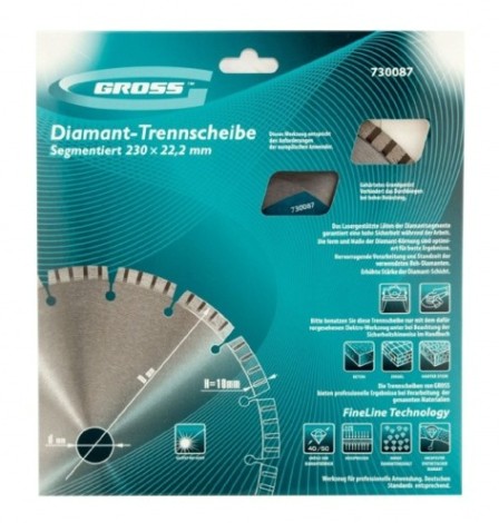 Алмазный диск универсальный GROSS 730087 ф230х22,2мм, лазер.приварка турбо-сегментов, сух.р