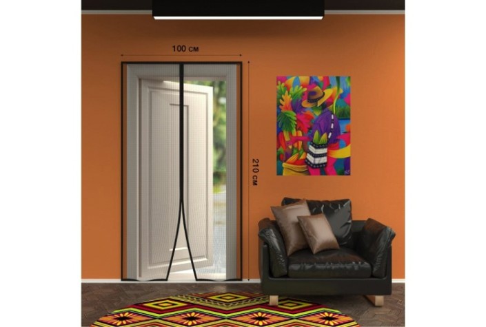 Антимоскитная сетка REXANT 71-0221 дверная 210х100см, с магнитами, черн. Антимоскитная сетка REXANT 71-0221 дверная 210х100см, с магнитами, черн.