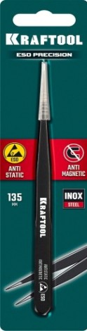 Антистатический пинцет прецизионный KRAFTOOL 222125 прямой 135 мм, антимагнитный