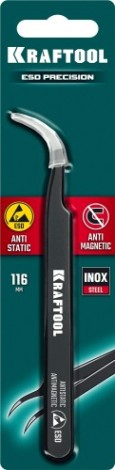 Антистатический пинцет прецизионный KRAFTOOL 222126 изогнутый 116 мм, антимагнитный
