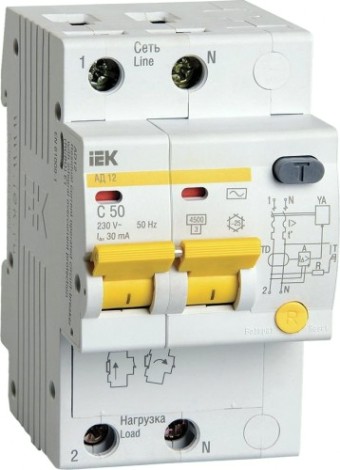Автоматический выключатель дифференциального тока IEK АД-12 2п c 50А [MAD10-2-050-C-030]