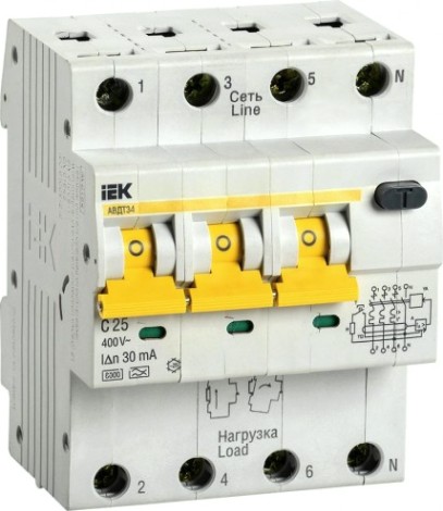 Автоматический выключатель дифференциального тока IEK АВДТ-34 4п (3p+n) c 25А [MAD22-6-025-C-30]