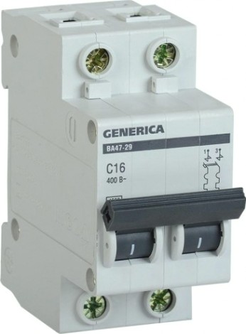 Автоматический выключатель IEK ВА47-29 GENERICA модульный 2п c 16А [MVA25-2-016-C]