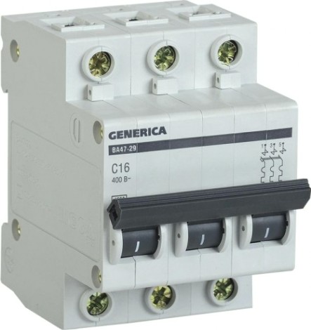 Автоматический выключатель IEK ВА47-29 GENERICA модульный 3п c 16А [MVA25-3-016-C]