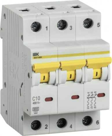 Автоматический выключатель IEK ВА47-60M модульный 3п c 10А 6кА [MVA31-3-010-C]