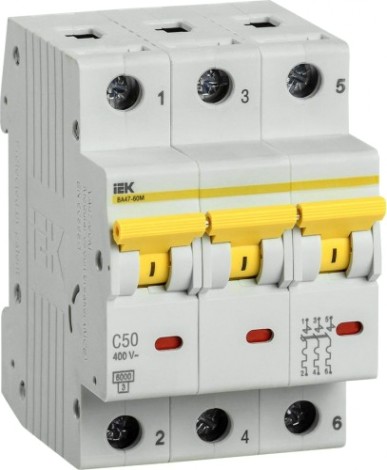 Автоматический выключатель IEK ВА47-60M модульный 3п c 50А 6кА [MVA31-3-050-C]