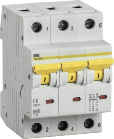 Автоматический выключатель IEK ВА47-60M модульный 3п c 6А 6кА [MVA31-3-006-C]