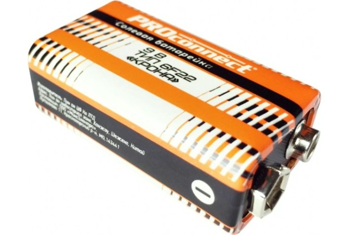 Батарейка Proconnect 30-0030 солевая 6F22 "Крона" 9В, 1 шт Батарейка Proconnect 30-0030 солевая 6F22 "Крона" 9В, 1 шт