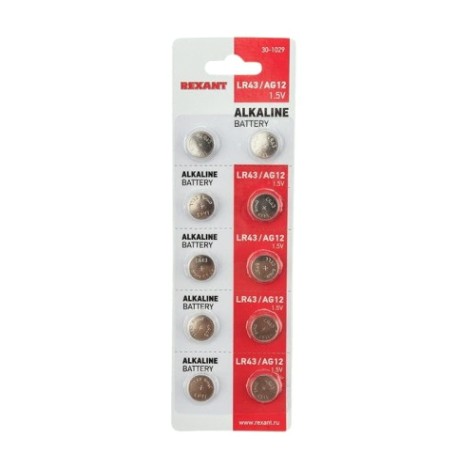 Батарейка REXANT 30-1029 часовая LR43, 1,5B, 10 шт блистер Батарейка REXANT 30-1029 часовая LR43, 1,5B, 10 шт блистер
