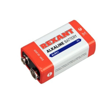 Батарейка REXANT 30-1061 алкалиновая 6LR61, 9B, 1 шт, «Kрона» Батарейка REXANT 30-1061 алкалиновая 6LR61, 9B, 1 шт, «Kрона»