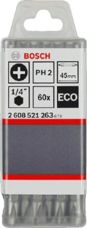 Бита для заворачивания BOSCH двусторонняя PH2/PH2 45ММ ECO 60шт [2608521263]