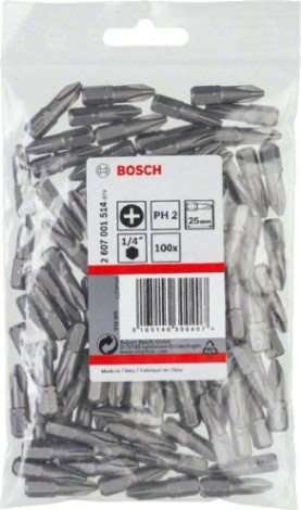 Бита для заворачивания BOSCH Extra Hard 25 мм PH2 100шт [2607001514]
