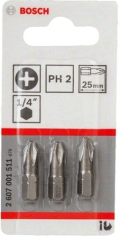 Бита для заворачивания BOSCH Extra Hard 25 мм PH2 3шт [2607001511]