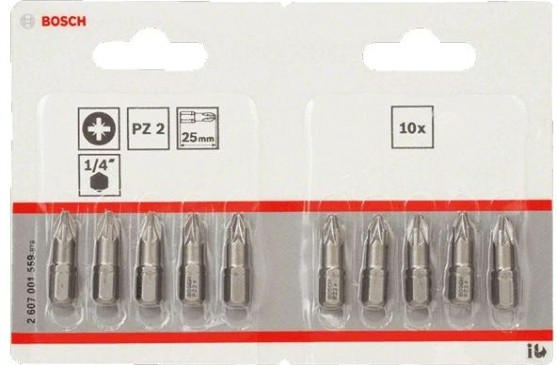 Бита для заворачивания BOSCH Extra Hard 25 мм PZ2 10шт [2607001559]