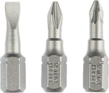 Бита для заворачивания BOSCH Extra Hard 25 мм S0.6х4.5/PH1/PZ1 3шт [2607001765]