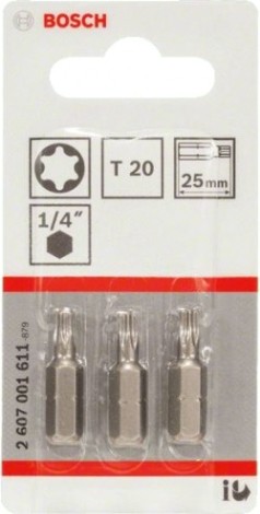 Бита для заворачивания BOSCH Extra Hard 25 мм T20 3шт [2607001611]