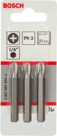Бита для заворачивания BOSCH Extra Hard 51 мм PH3 3шт [2607001524]