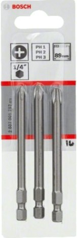 Бита для заворачивания BOSCH Extra Hard 89 мм PH1/2/3 3шт [2607001757]