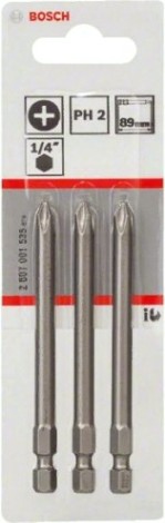 Бита для заворачивания BOSCH Extra Hard 89 мм PH2 3шт [2607001535]