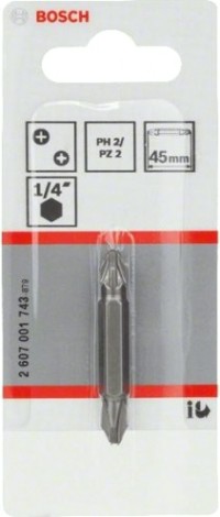 Бита для заворачивания BOSCH Extra Hard двусторонняя 45 мм PH2/PZ2 [2607001743]