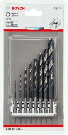 Бита для заворачивания BOSCH Кассета 8шт Impact Control HEX 2, 3, 4, 5, 6, 7, 8 сверло по металлу 10 мм [2608577139]