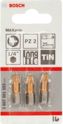 Бита для заворачивания BOSCH Max Grip 25 мм PZ2 3шт [2607001593]