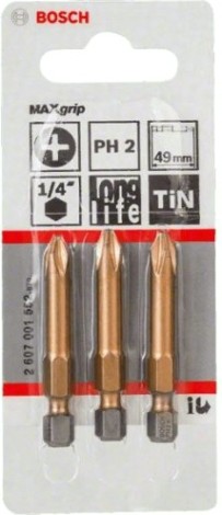 Бита для заворачивания BOSCH Max Grip 49 мм PH2 3шт [2607001552]