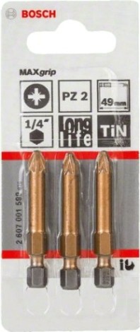 Бита для заворачивания BOSCH Max Grip 49 мм PZ2 3шт [2607001599]