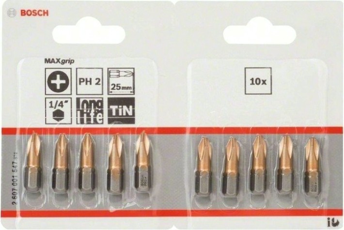 Бита для заворачивания BOSCH РH2х25 мм TIN (уп.10шт) [2607001547]