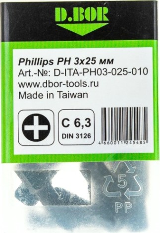 Бита для заворачивания D.BOR IMPACT Torsion PH3, 25 мм (10 шт.) [D03-DITAPH03025010]