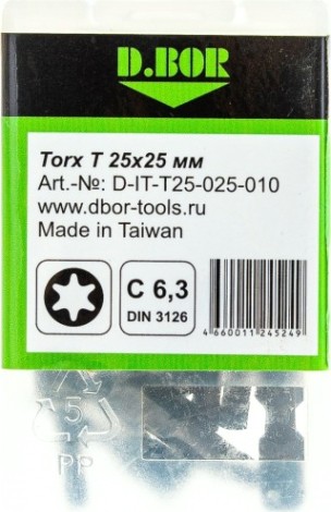 Бита для заворачивания D.BOR IMPACT Torsion TORX 25, 25 мм (арт. d-it-t25-025-010) (10 шт.) [D03-DITT25025010]
