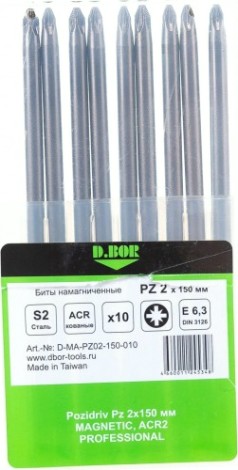 Бита для заворачивания D.BOR MAGNETIC PZ2, 150 мм намагниченные (арт. d-ma-pz02-150-010) (10 шт.) [D11-DMAPZ02150010]