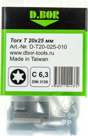 Бита для заворачивания D.BOR TORX 20, 25 мм (арт. d-t20-025-010) (10 шт.) [D06-DT20025010]