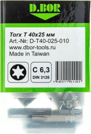 Бита для заворачивания D.BOR TORX 40, 25 мм (арт. d-t40-025-010) (10 шт.) [D06-DT40025010]