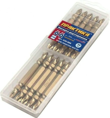 Бита для заворачивания двухстор. ПРАКТИКА TIN PH2 х PH2 65 мм (10шт.) Экспер [036-988]