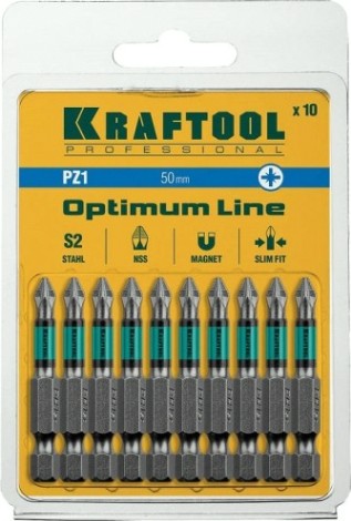 Бита для заворачивания KRAFTOOL PZ1, тип хвостовика E 1/4", 50 мм,10 шт (блистер) 26124-1-50-10 [26124-1-50-10]