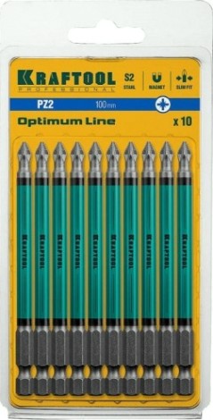 Бита для заворачивания KRAFTOOL PZ2, тип хвостовика E 1/4", 100 мм,10 шт (блистер) 26124-2-100-10 [26124-2-100-10]