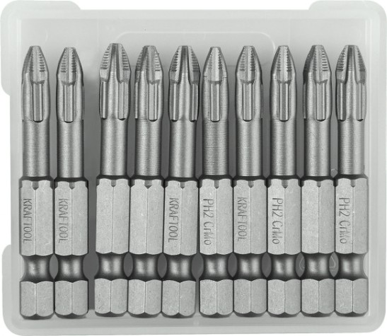 Бита для заворачивания KRAFTOOL X-DRIVE PH2 торсионные кованые, обточенные, 50мм, 10шт. [26121-2-50-10]