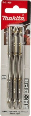 Бита для заворачивания MAKITA B-21939 двустороняя Silver Torsion PZ2, 110 мм, E-form (MZ
