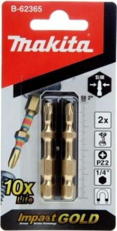 Бита для заворачивания MAKITA B-62365 Impact Gold Slim PZ2, 50 мм, E-form (MZ), 2 шт.