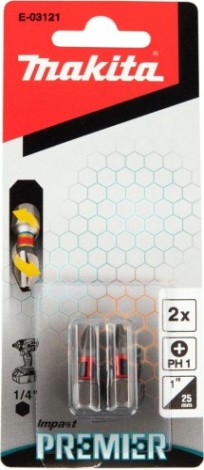 Бита для заворачивания MAKITA E-03121 Impact Premier PH1, 25 мм, C-form, 2 шт.