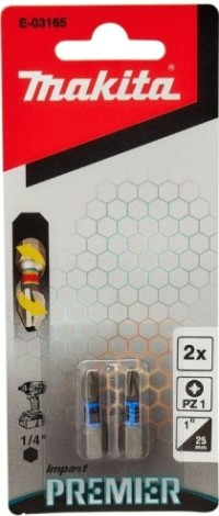 Бита для заворачивания MAKITA E-03165 Impact Premier PZ1, 25 мм, C-form, 2 шт.