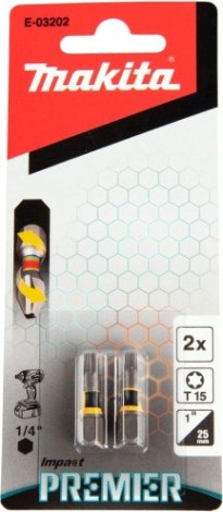 Бита для заворачивания MAKITA E-03202 Impact Premier T15, 25 мм, C-form, 2 шт.