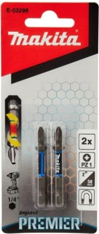 Бита для заворачивания MAKITA E-03296 Impact Premier PZ1, 50 мм, E-form (MZ), 2 шт.